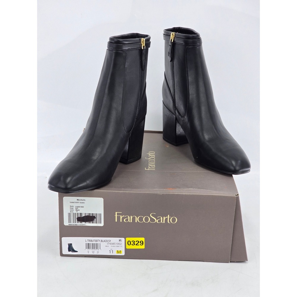 Franco Sarto Tribute Bootie Womens 11 Black Leather Block Heel - New